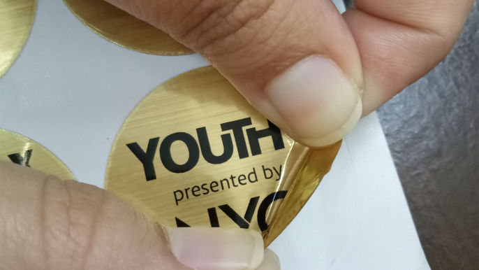 Gold Foil PVC sticker, round shape, tear-resistant