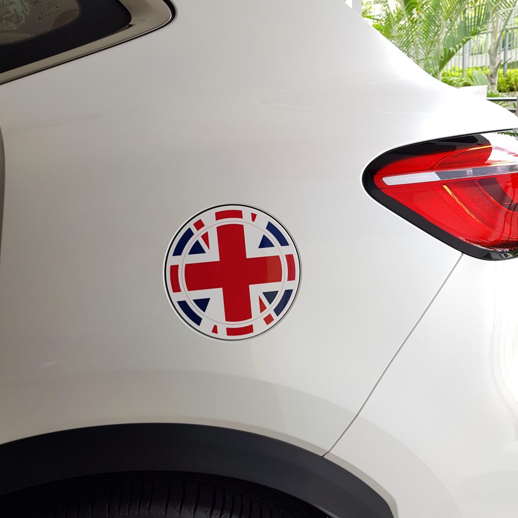 Example of PVC (White) Sticker for decoration of petrol cap cover for cars, CRN