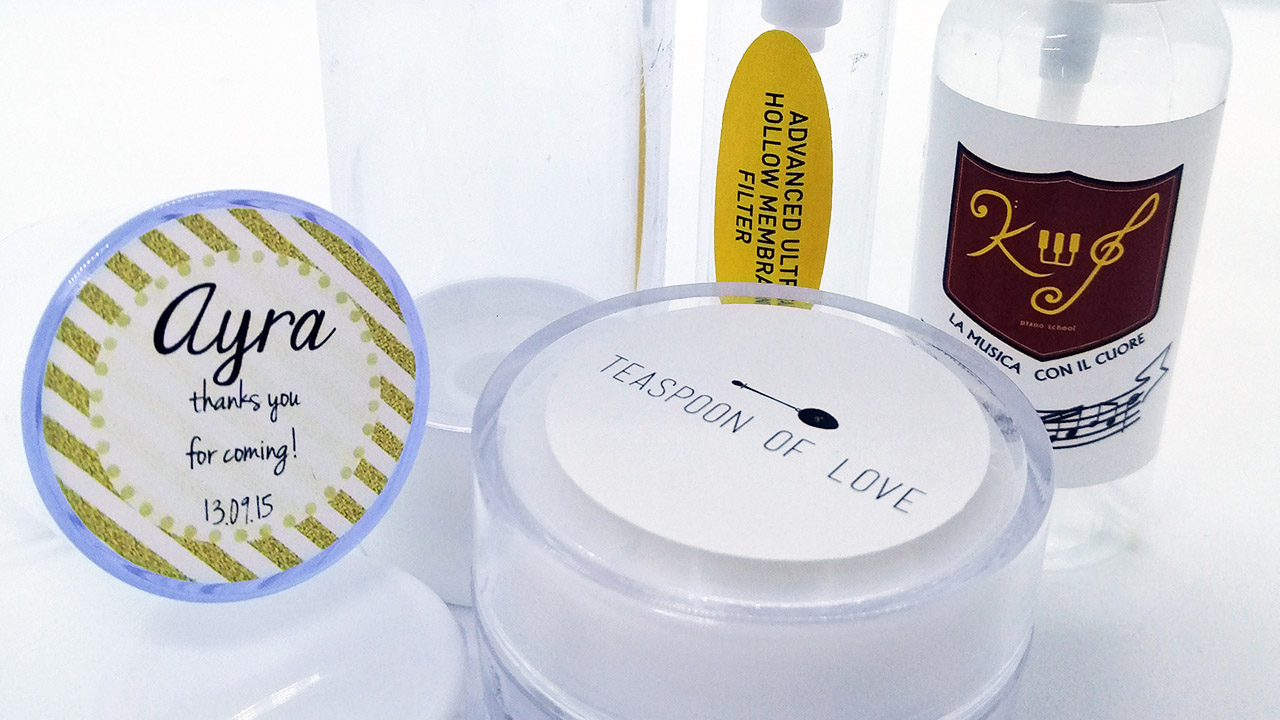 Synthetic Stickers, for cosmetics containers