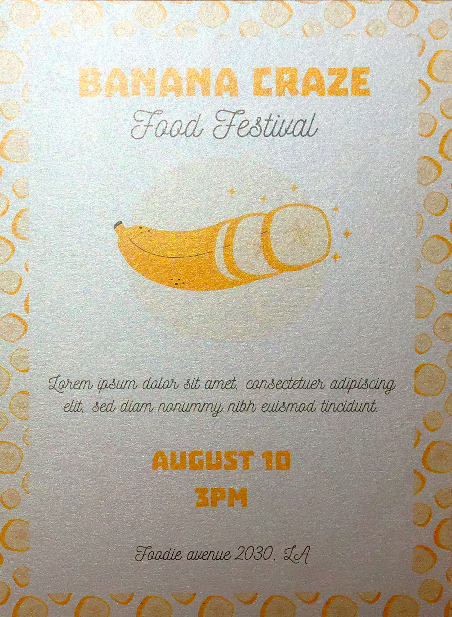 Banana Craze Festival Invite Card, 250GSM Majestic Luxus Real Digital Silver