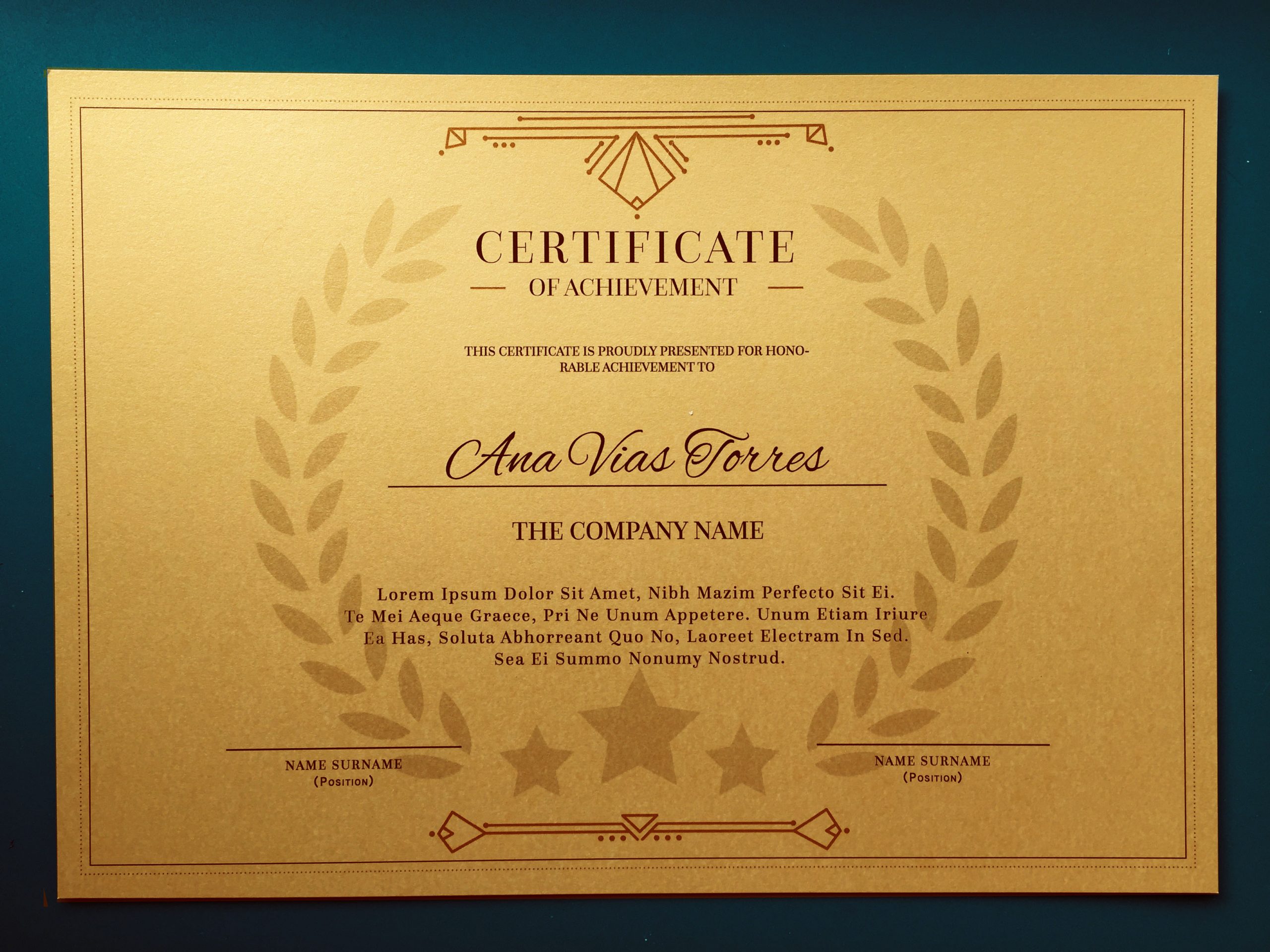 Example of 250GSM Majestic Luxus Real Digital Gold, for Certificate printing, CRN