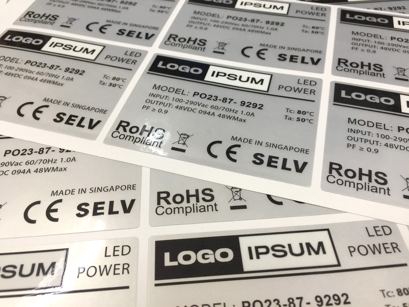 Rounded Rectangle Shape Stickers, Silver Foil PVC Sticker Material, White Ink Printing, no-lay, Kiss-cut on sheet