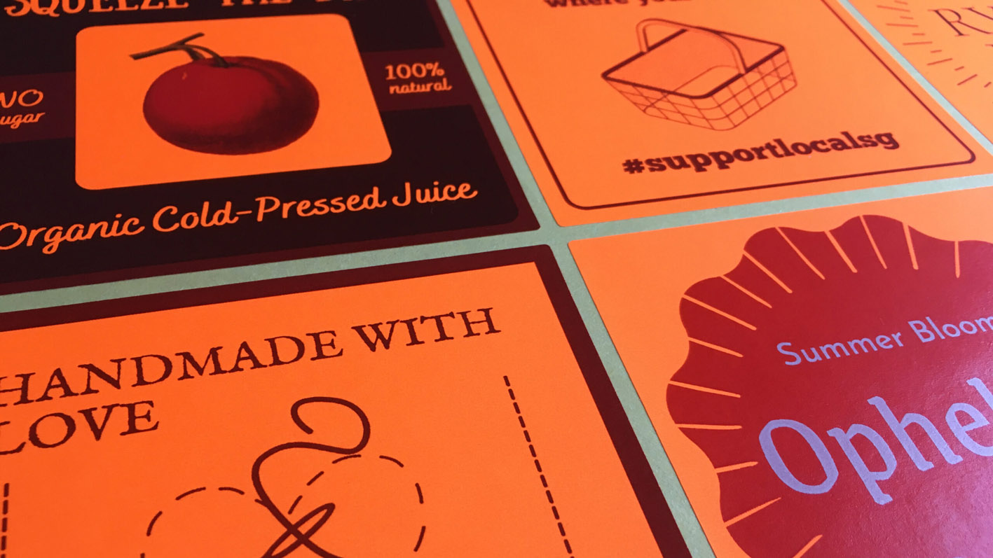 Rounded Square Shape Stickers, Fluorescent Orange Paper Sticker Material, Kiss-cut on sheet, Artwork: Canva