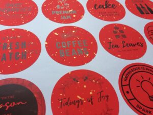 Round Shape Stickers, Gold Speckle Red Paper Sticker Material, Kiss-cut on sheet