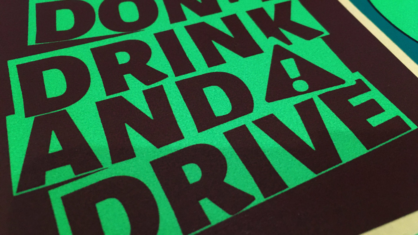 Rounded Square Shape Stickers, Fluorescent Green Paper Sticker Material, don't drink and drive, Kiss-cut on sheet, Artwork: Canva