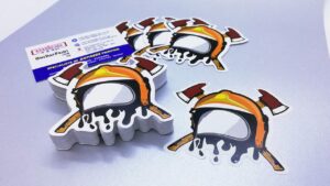 Fireman Helmet Shape Sticker, Synthetic Sticker Material, Die-cut