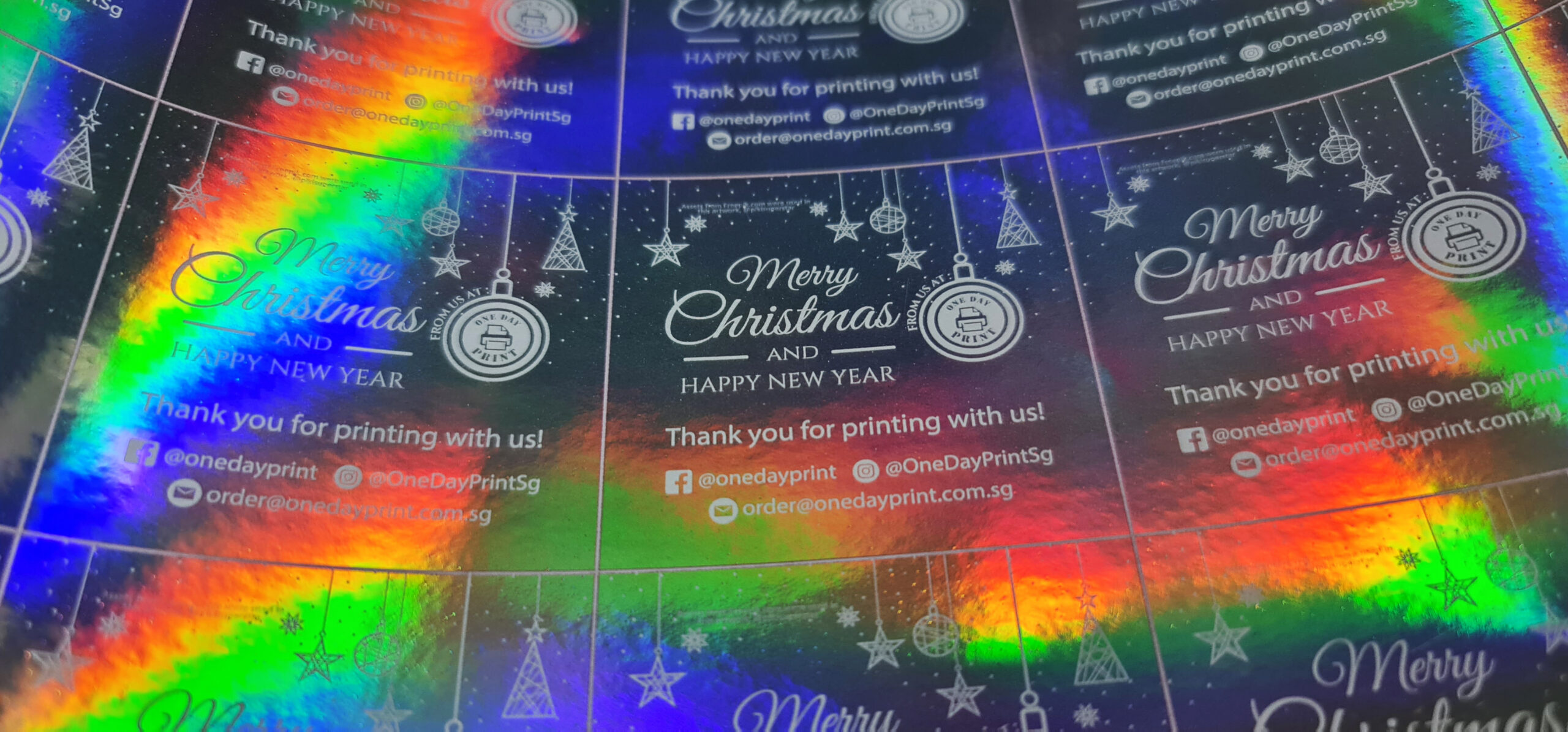 Holographic Sticker Material, White Ink Printing, no-lay, Merry Christmas from OneDayPrint, Christmas stickers