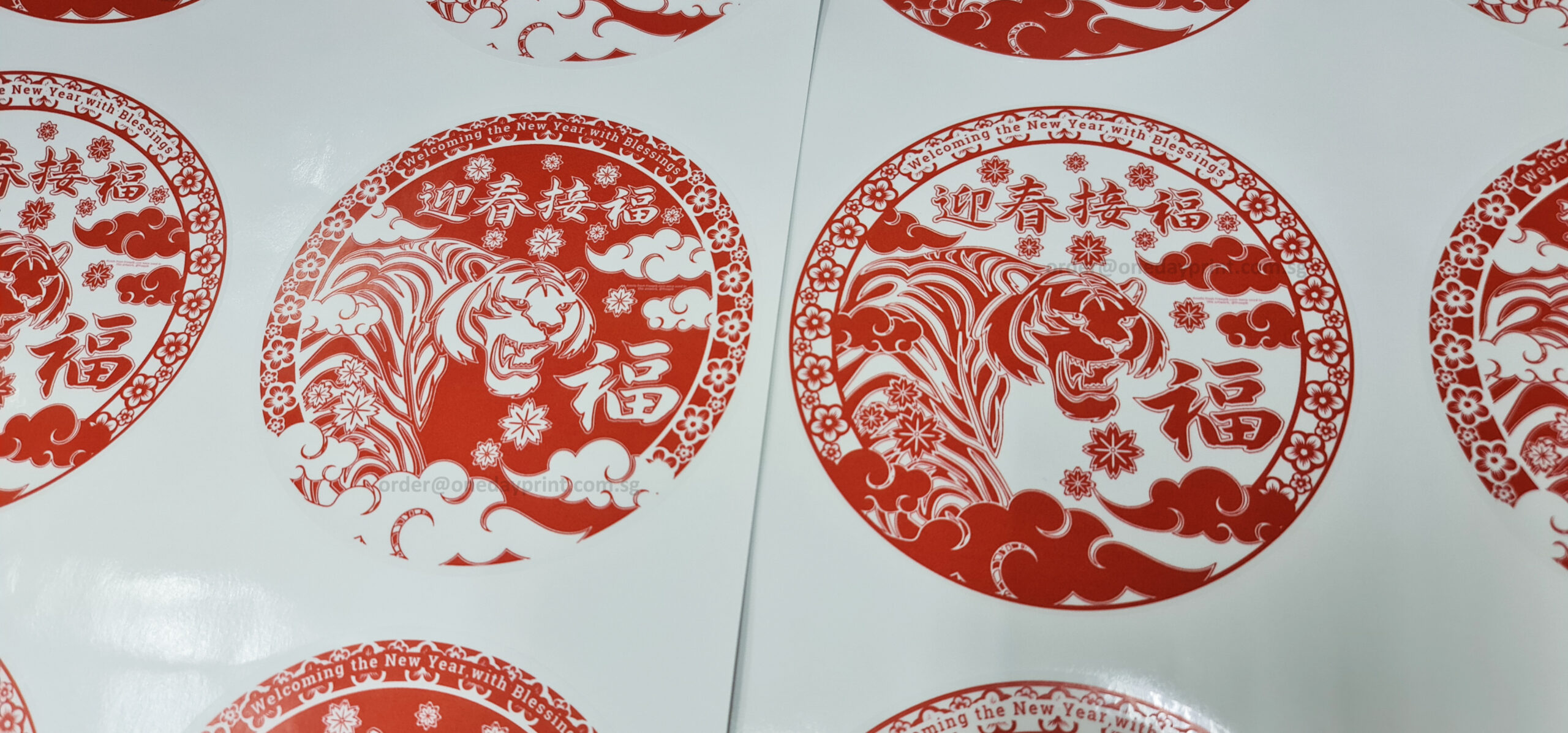 Round Shape Stickers, Transparent Sticker Material, Red on White Underlay Printing, CNY Stickers, Kiss-cut on sheet