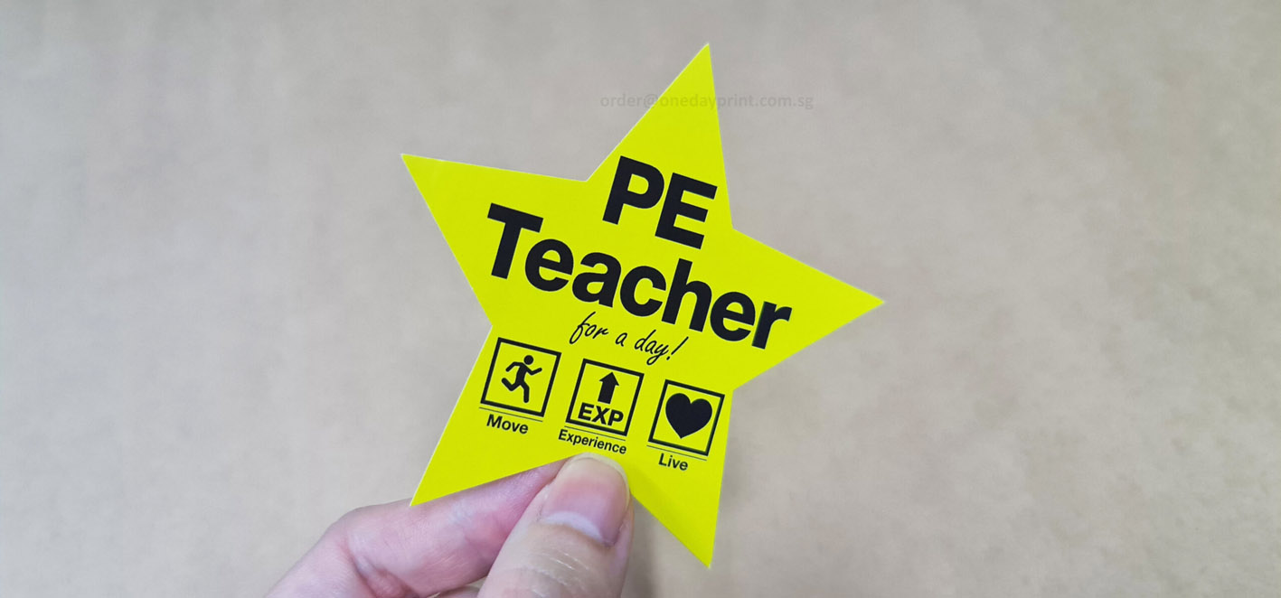 Star Shape Stickers, Mirrorkote Sticker Material. Printed for Singapore teacher