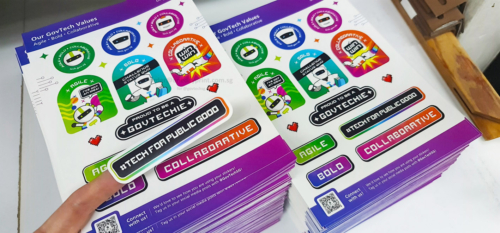 Custom Sticker Sets, Synthetic Sticker Material, GovTech, go.gov.sg/connectwithgovtech.