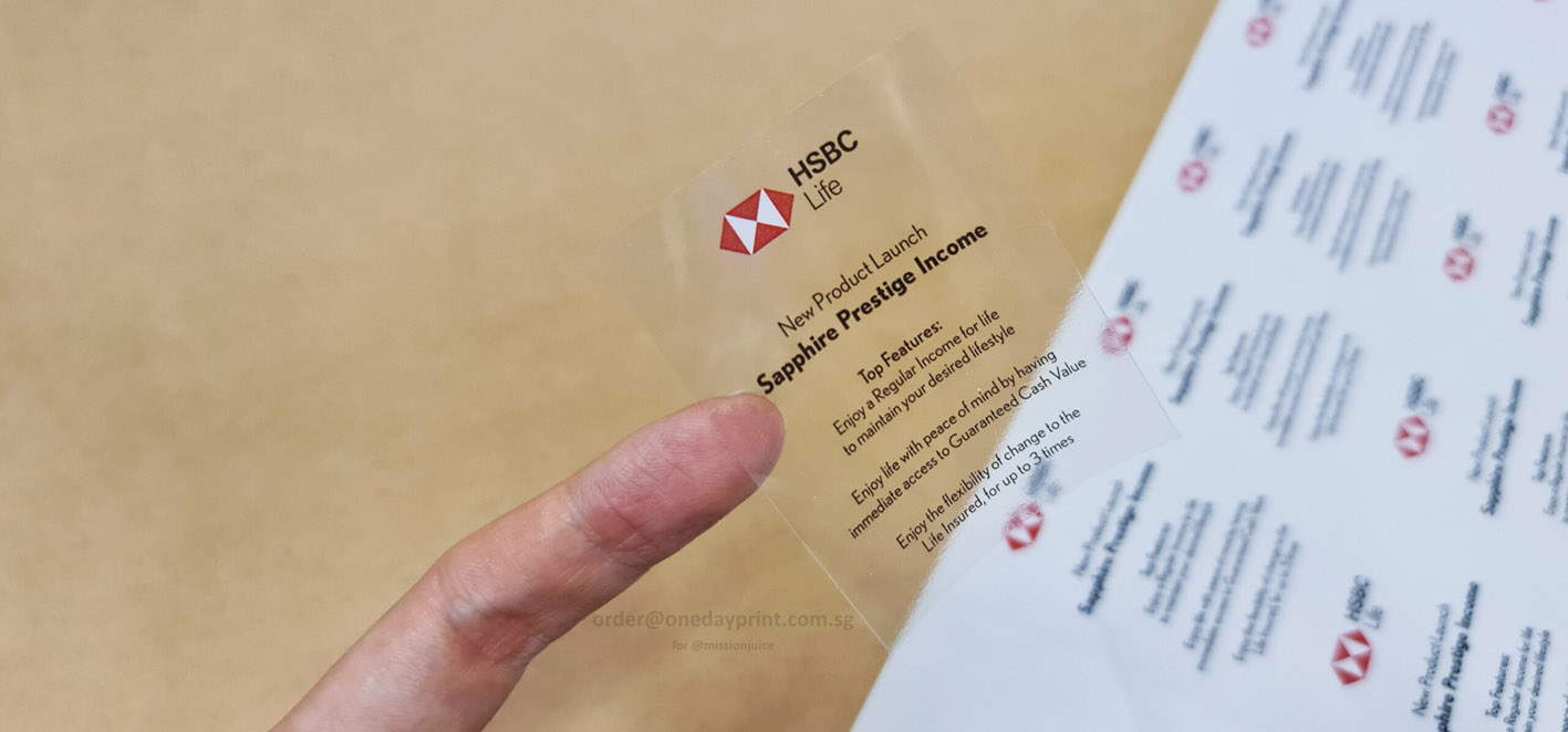 Rectangle Shape Stickers, Synthetic (Transparent) Sticker Material, White Underlay Printing, Mission Juice for HSBC event,, Kiss-cut on sheet