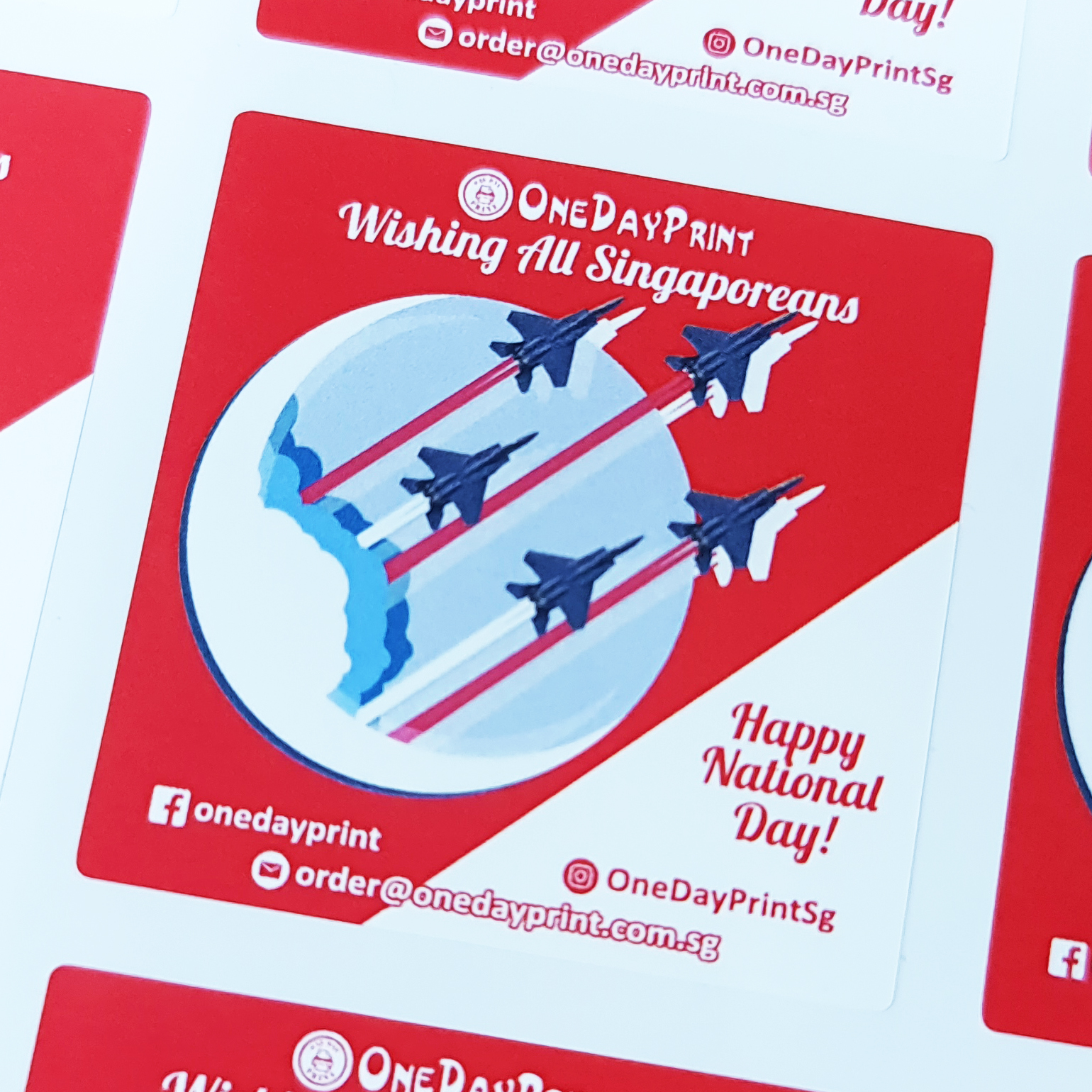 Rounded Square Shape Stickers, Synthetic Sticker Material, Happy National Day to all Singaporeans, Kiss-cut on sheet