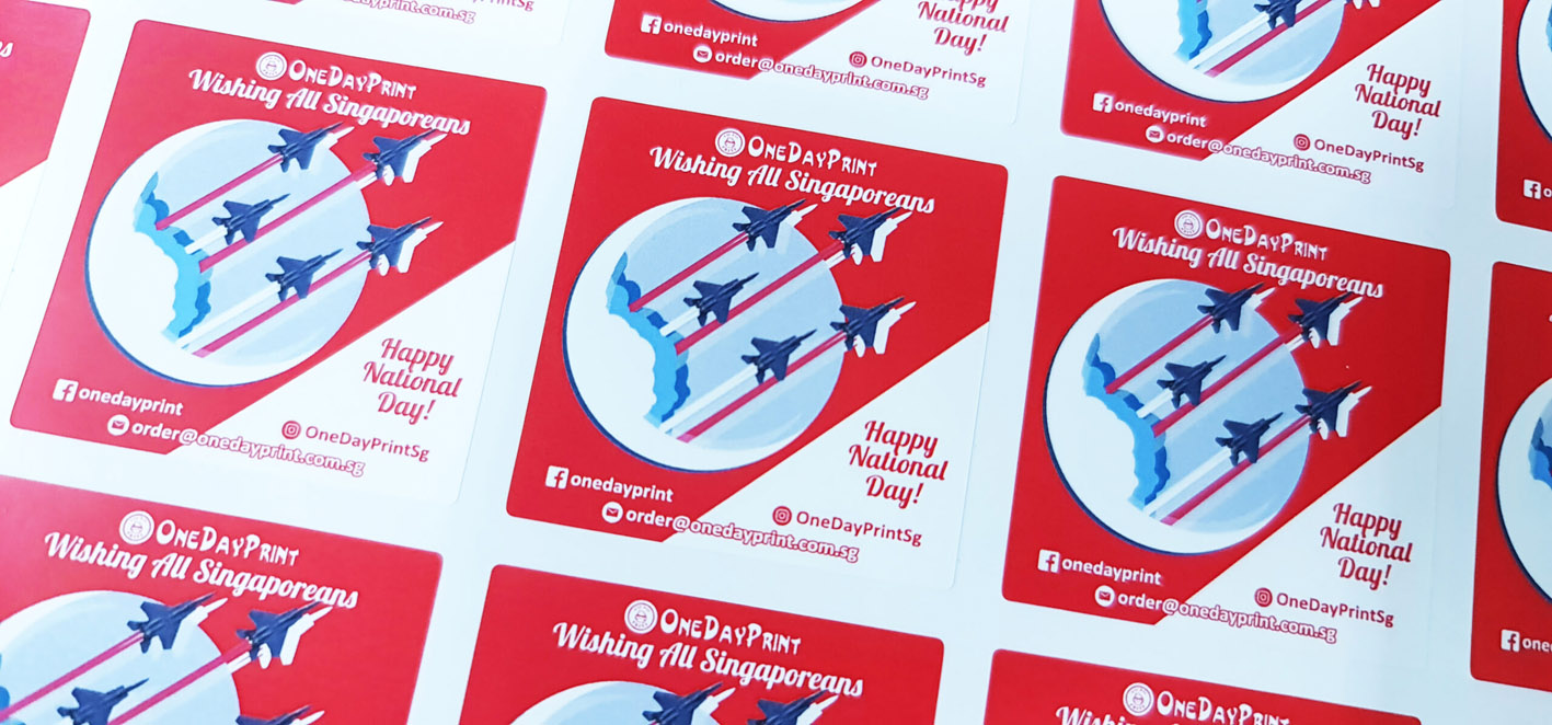 Rounded Square Shape Stickers, Synthetic Sticker Material, Happy National Day to all Singaporeans, Kiss-cut on sheet