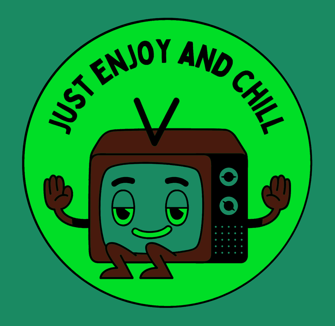 Printed Colour Example for Fluorescent Green Paper Sticker, retro tv, printed WITHOUT White Underlay. Artwork: Canva