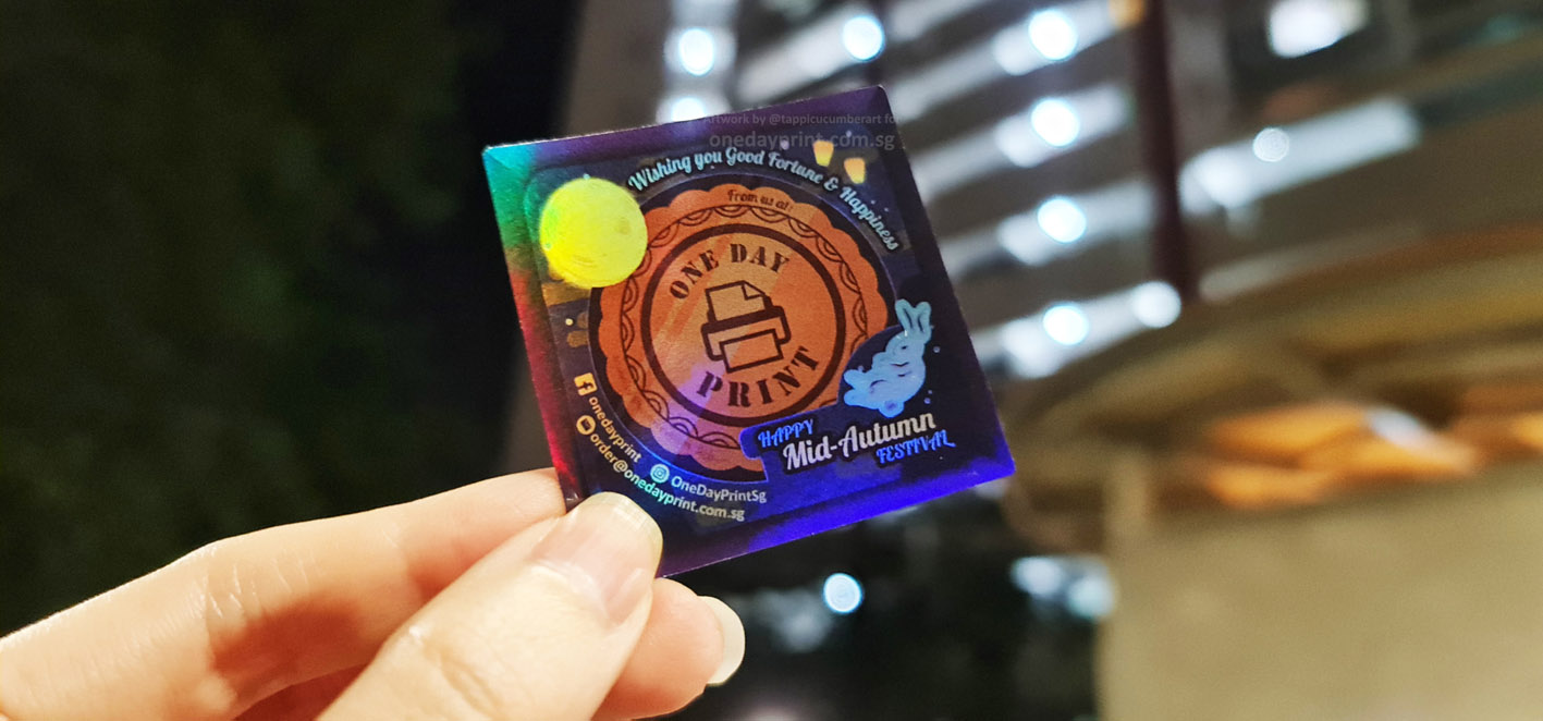 Rounded Square Shape Stickers, Holographic Synthetic Sticker Material, Mid-Autumn by @tappicucumberart, Die-cut