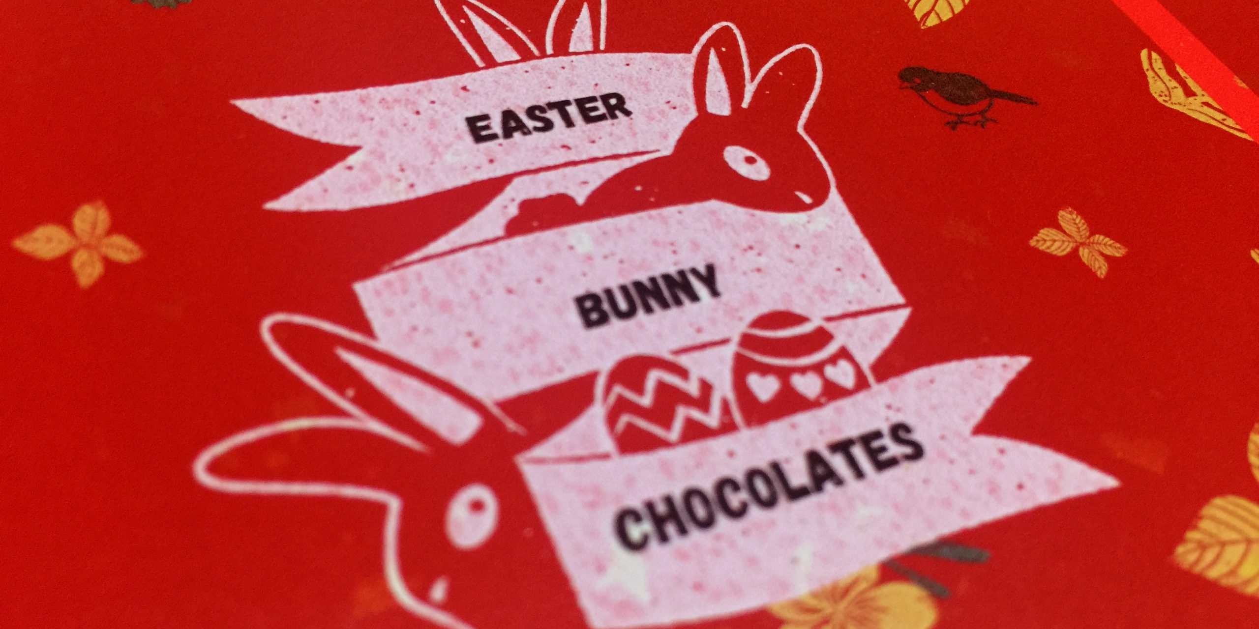 Gold Speckle Red Paper Sticker Material, White Underlay Printing, Easter Bunny Chocolates, Uncut Sticker Sheets